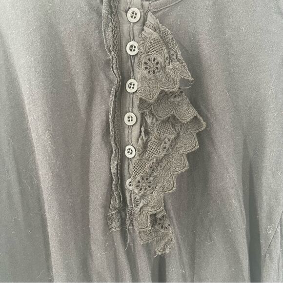 JOHNNY WAS x LOVE AND LIBERTY Top Small Long Sleeve Distressed Lace Boho Henley - Picture 3 of 11